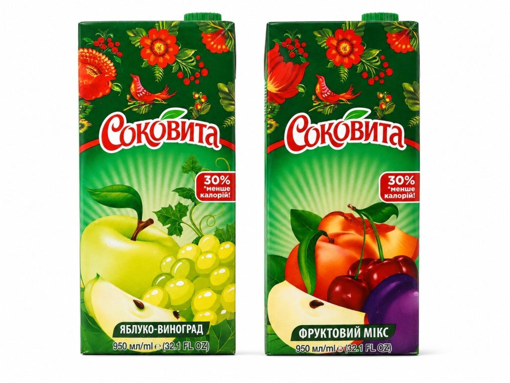 Sok Sokovita Yabloko Vinograd i Fruktoviy Miks v produktovom magazine JerezMagazin v Jerez de la Frontera.